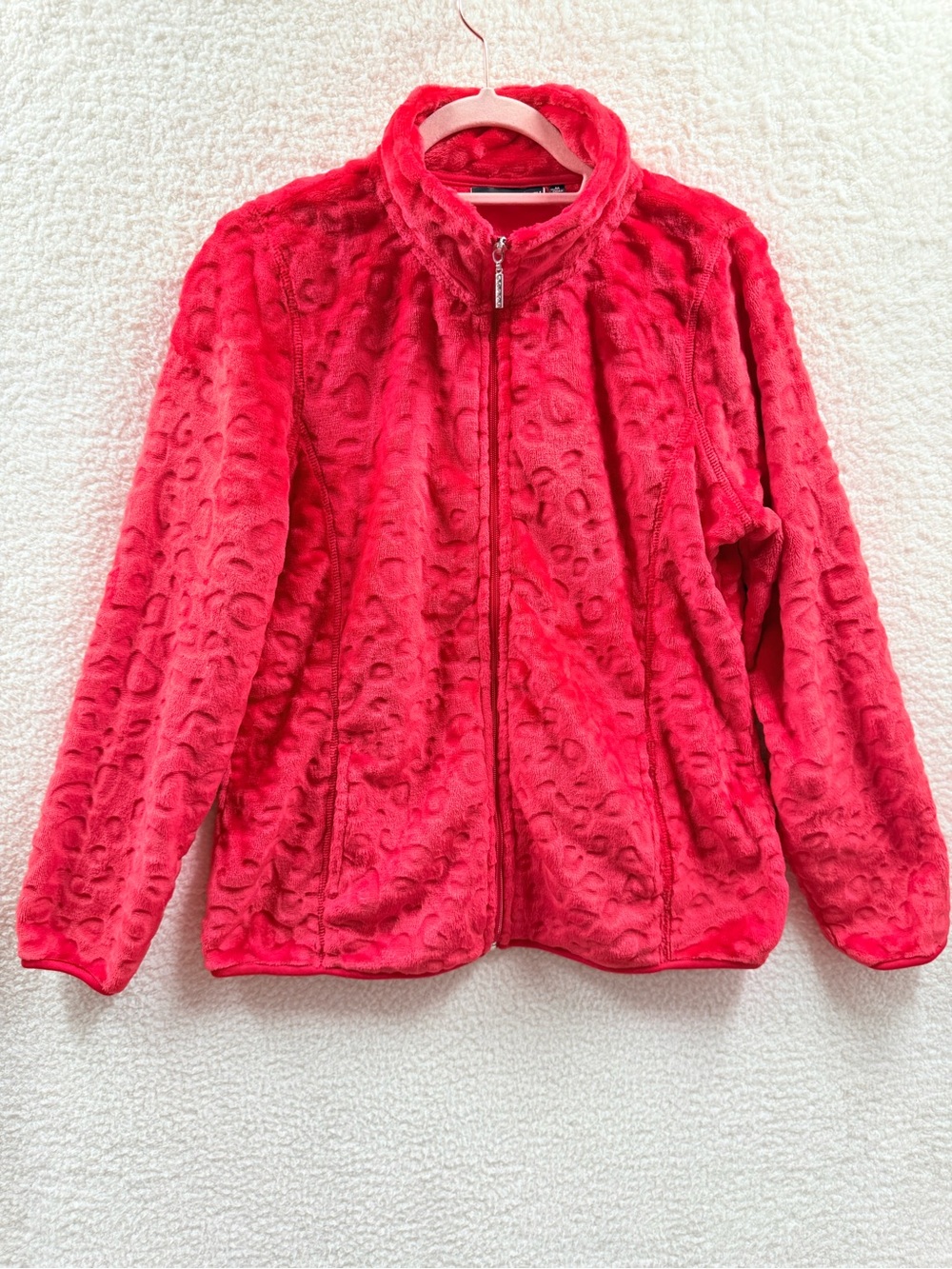 Jason Maxwell Soft Jacket Red Animal Print Full Zip Pockets Long Sleeve NWT M
